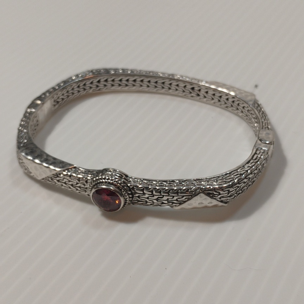 Sarda 925 Sterling Silver Bali Made Bangle Cuff With Brilliant Fire Gemstone - Picture 3 of 9